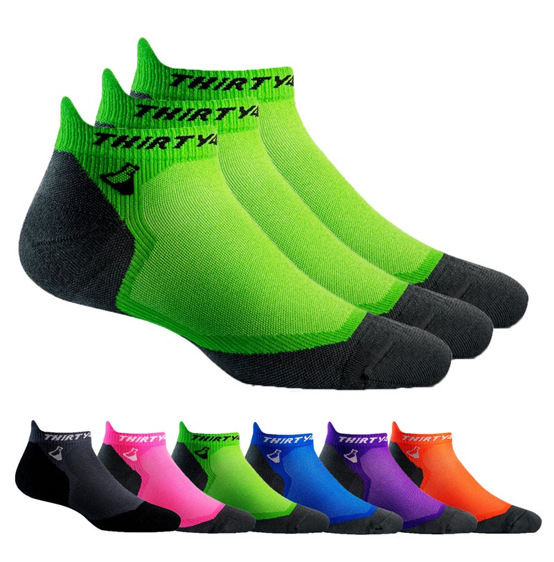 Thirty48 Ultralight Athletic Running Socks for Men and Women with Seamless Toe, Moisture Wicking, Cushion Padding (Medium - Women 7-8.5 // Men 8-9.5, [3 Pairs] Green/Gray) - Image 1